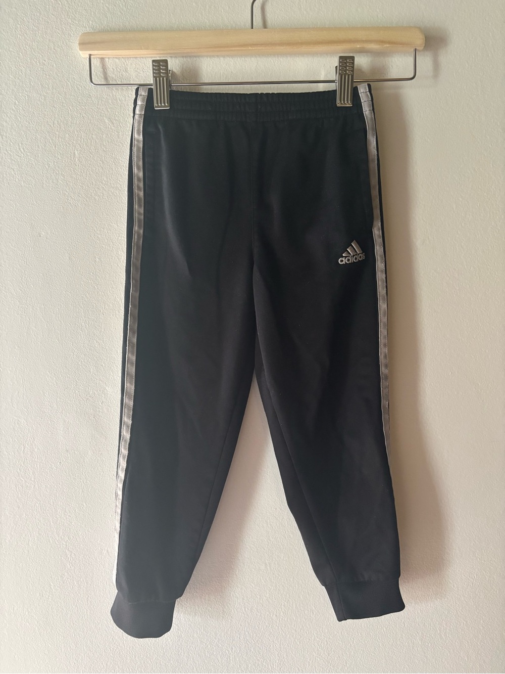 Adidas Kids Black Track Pants with Silver Stripes